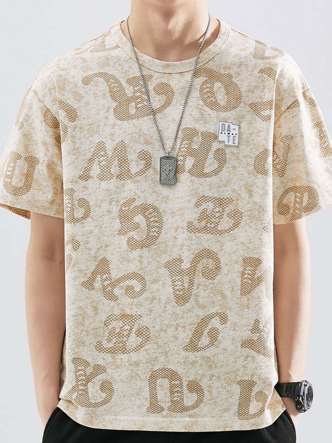 

StyleCast x Revolte Men Typography Printed Round Neck Relaxed Fit T-shirt, Beige