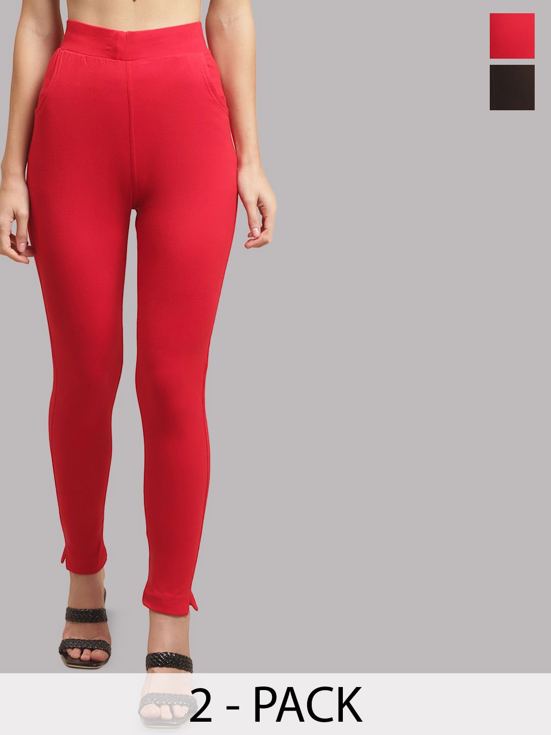 

Valles365 by S.C. Pack Of 2 Cotton Ankle-Length Leggings, Red