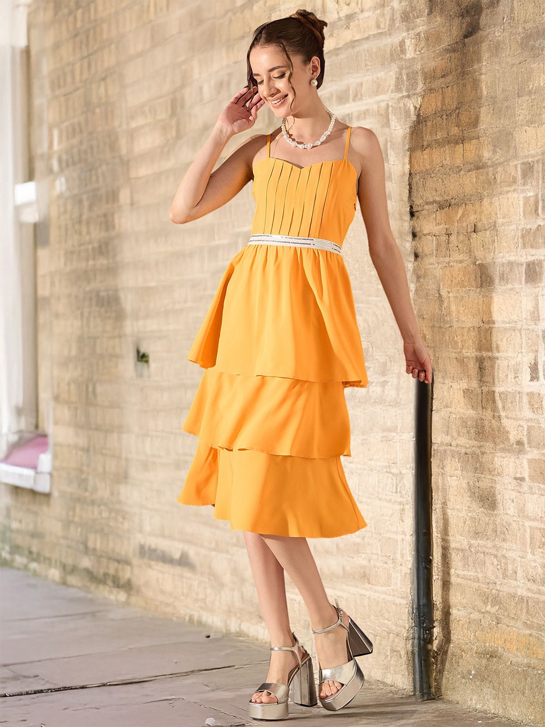 

STYLECAST X KASSUALLY Ruffled Crepe Fit & Flare Midi Dress, Yellow