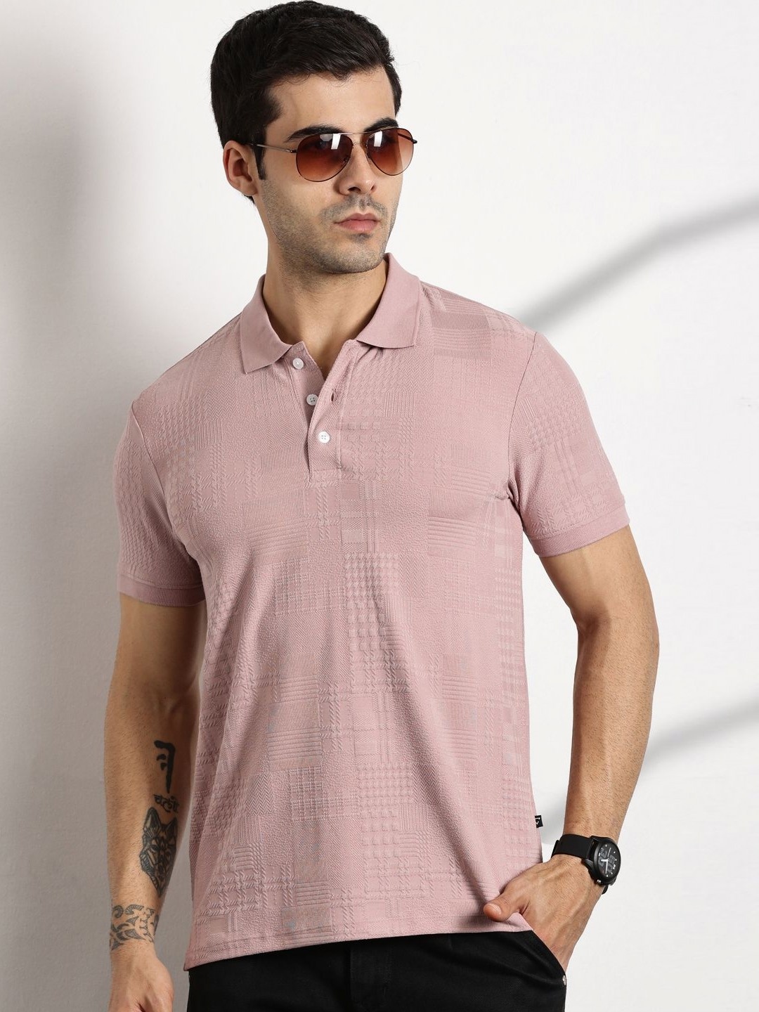 

Thomas Scott Men Textured Polo Collar Regular Fit T-shirt, Pink