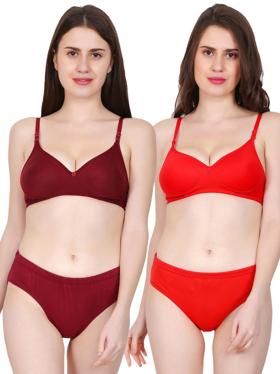 

chia fashions Women Pack Of 2 Non-Padded Non-Wired Low-Rise Lingerie Set, Maroon