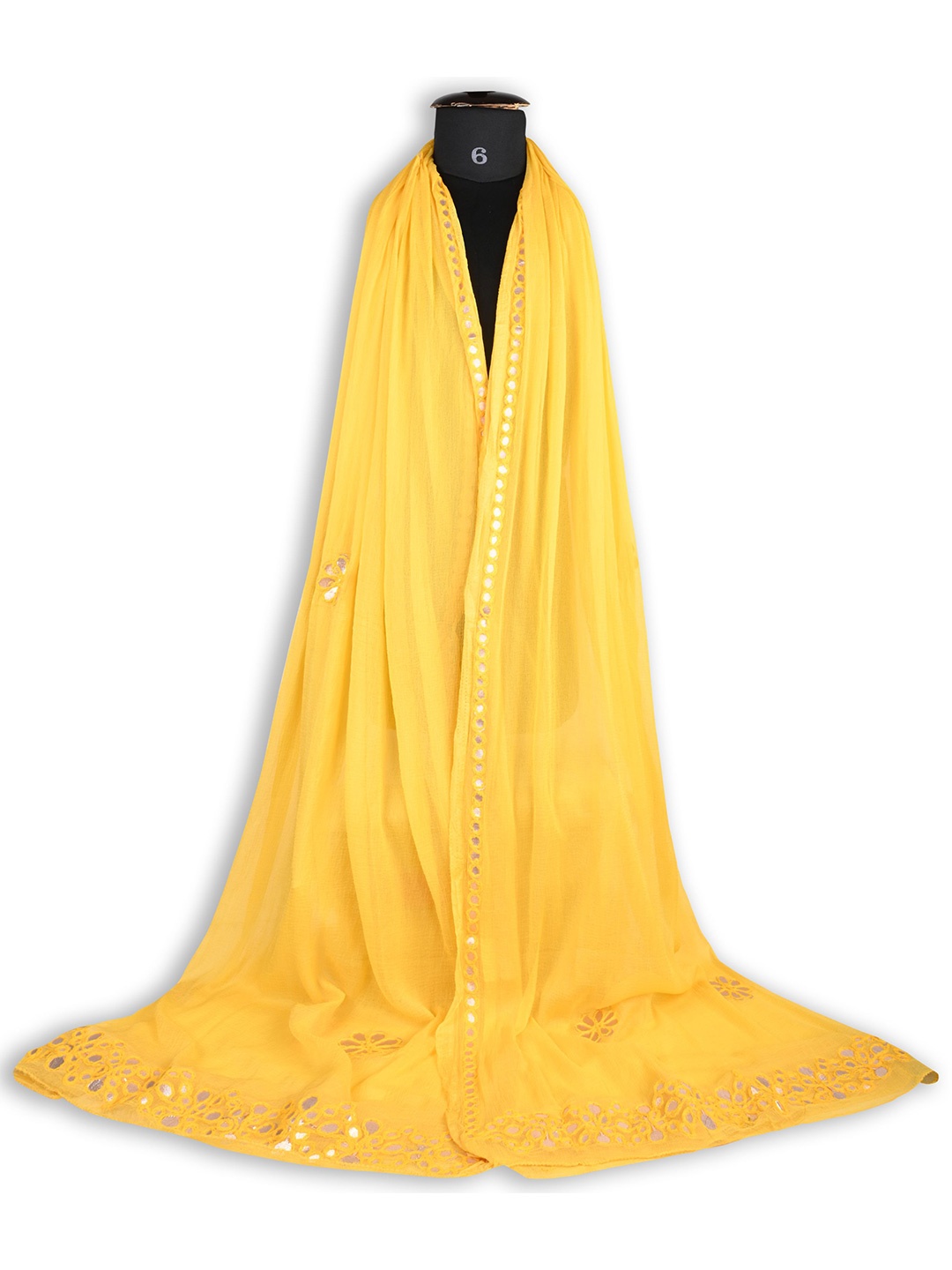 

Wish Karo Embroidered Tie and Dye Dupatta with Mirror Work, Yellow