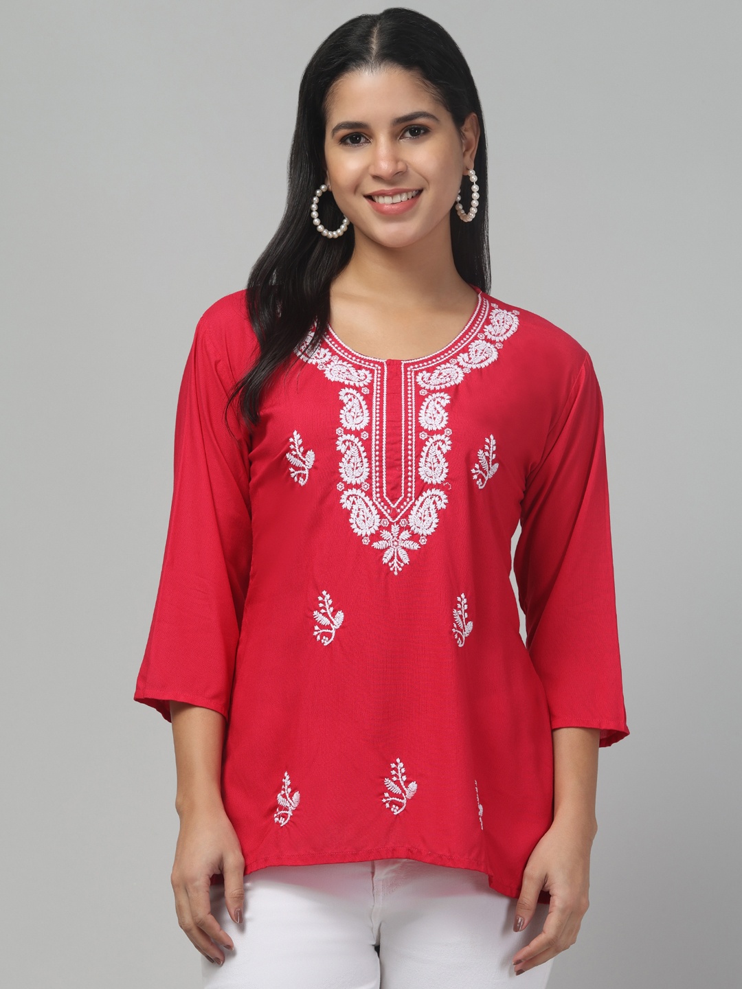 

Trend Level Women Floral Embroidered Kurti, Pink