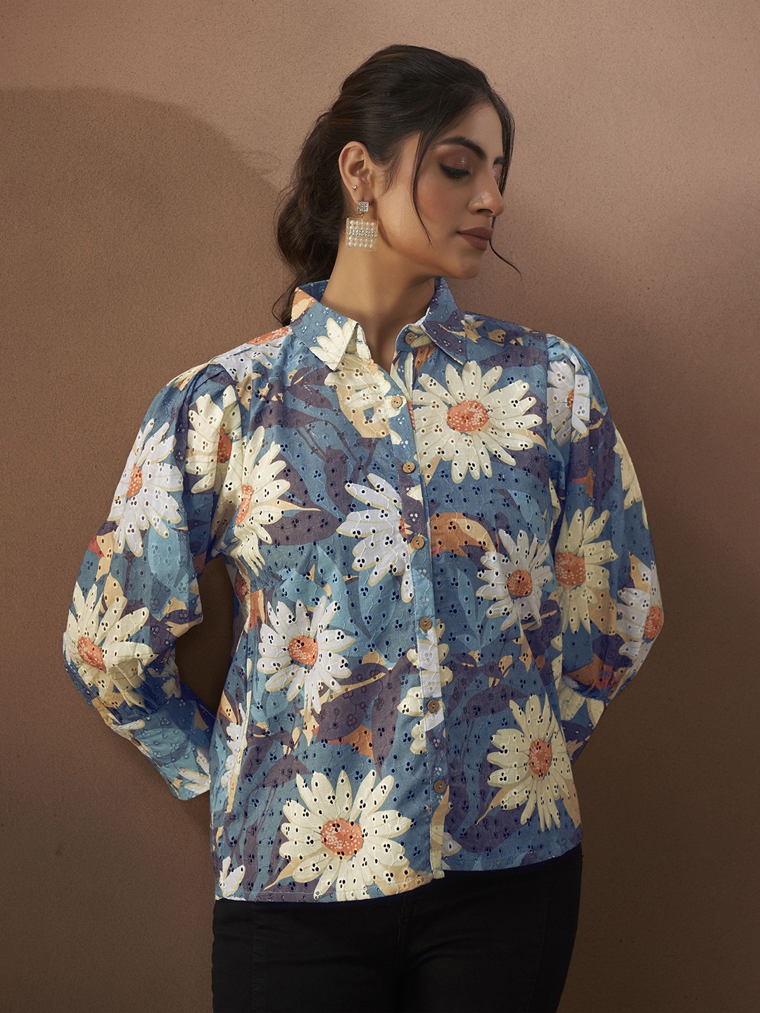 

Anouk Floral Embroidered Puff Sleeve Top, Multi