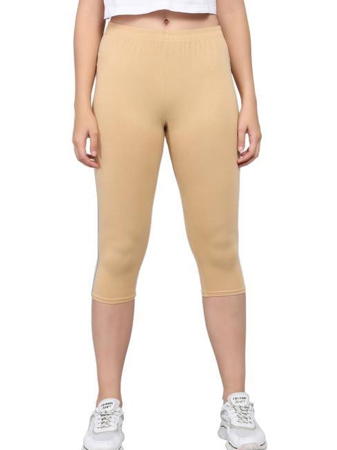 

PINK SHELL Women Slim Fit Mid-Rise Cotton Capris, Beige
