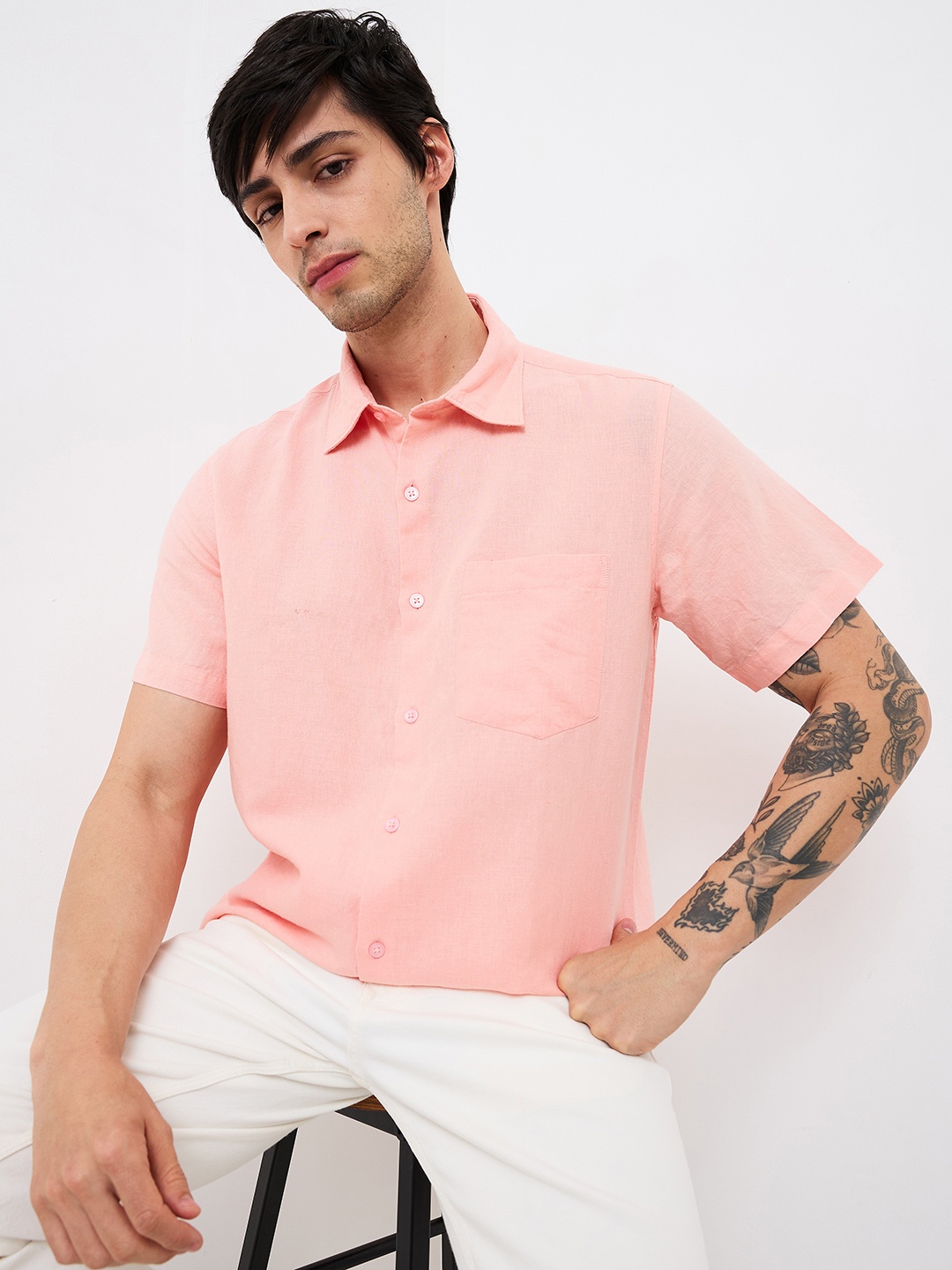 

SPYKAR Men Spread Collar Solid Cotton Casual Shirt, Pink