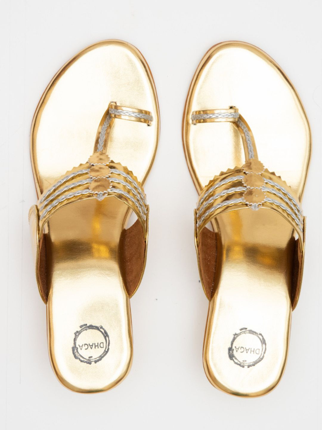 

Dhaga Women Embellished Party Block Heel Kolhapuri, Gold