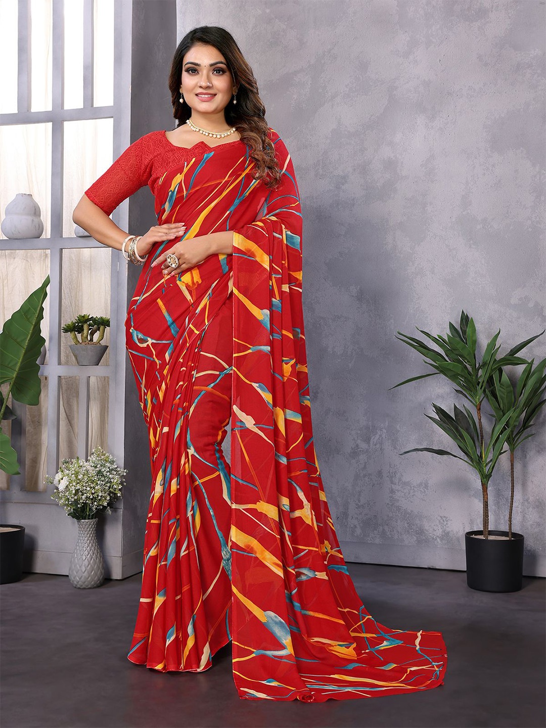 

Moda Rapido Printed Saree, Red