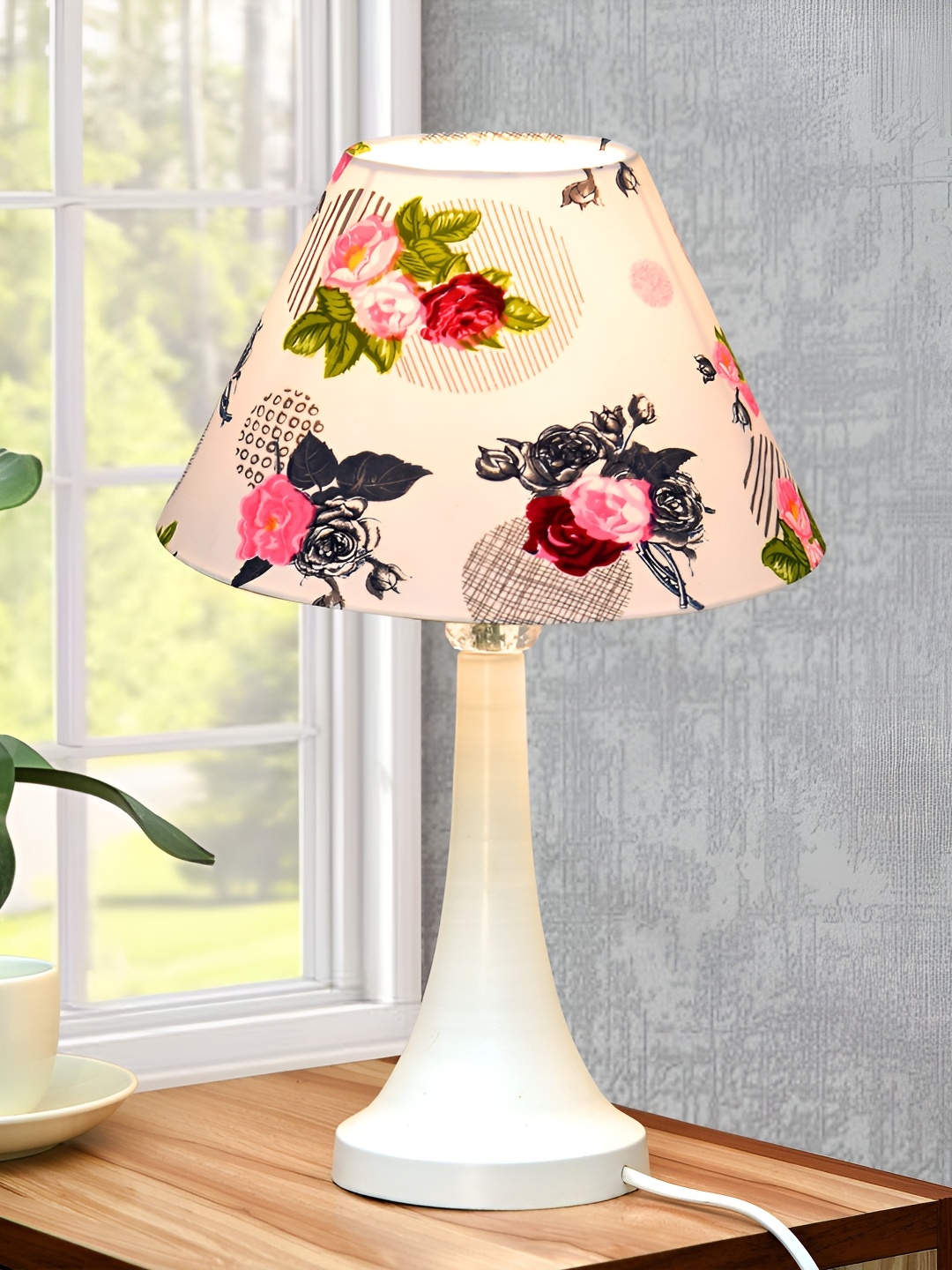 

Homesake Rose Printed Metal Industrial Frusturical Shaped Table Lamp