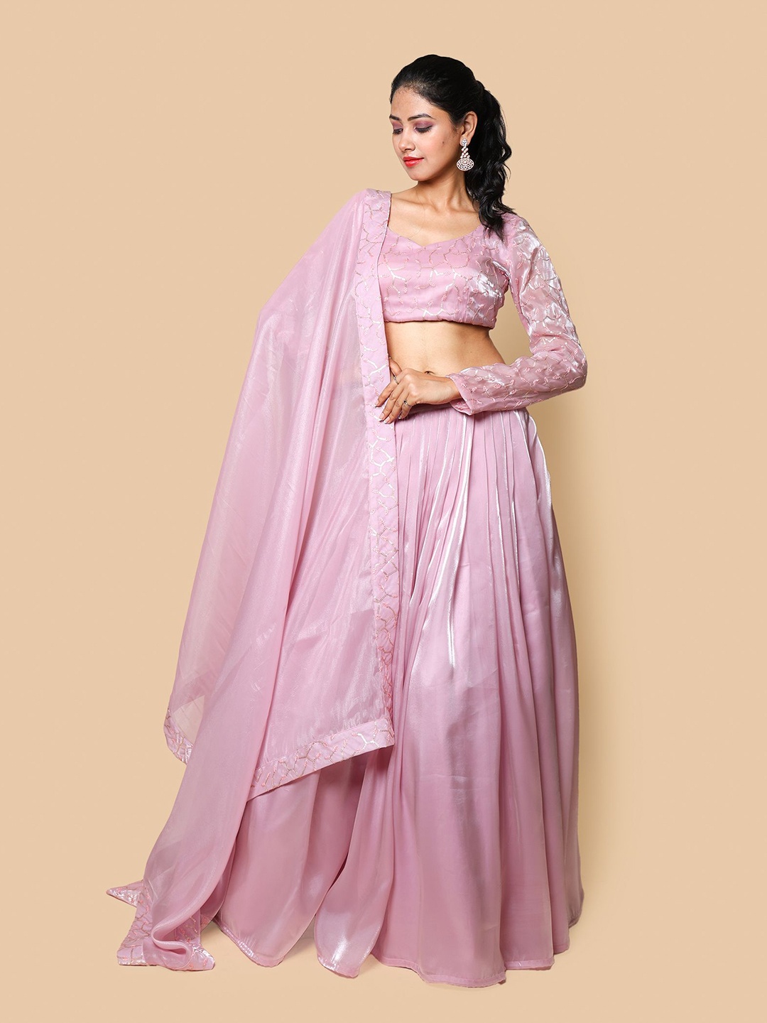 

KELLPAR Embroidered Sequinned Ready to Wear Lehenga & Blouse With Dupatta, Pink