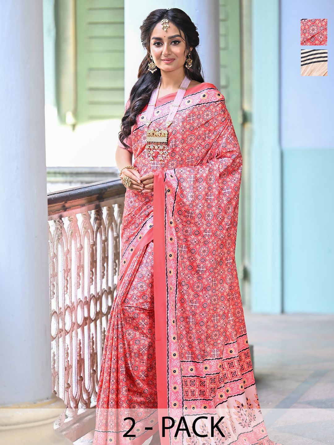 

Anouk Rustic Pack Of 2 Ethnic Motifs Printed Saree, Cream
