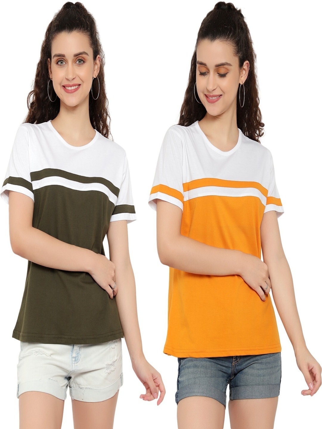 

DEEPMAYRA COLLECTION Women 2 Colourblocked T-shirt, Multi