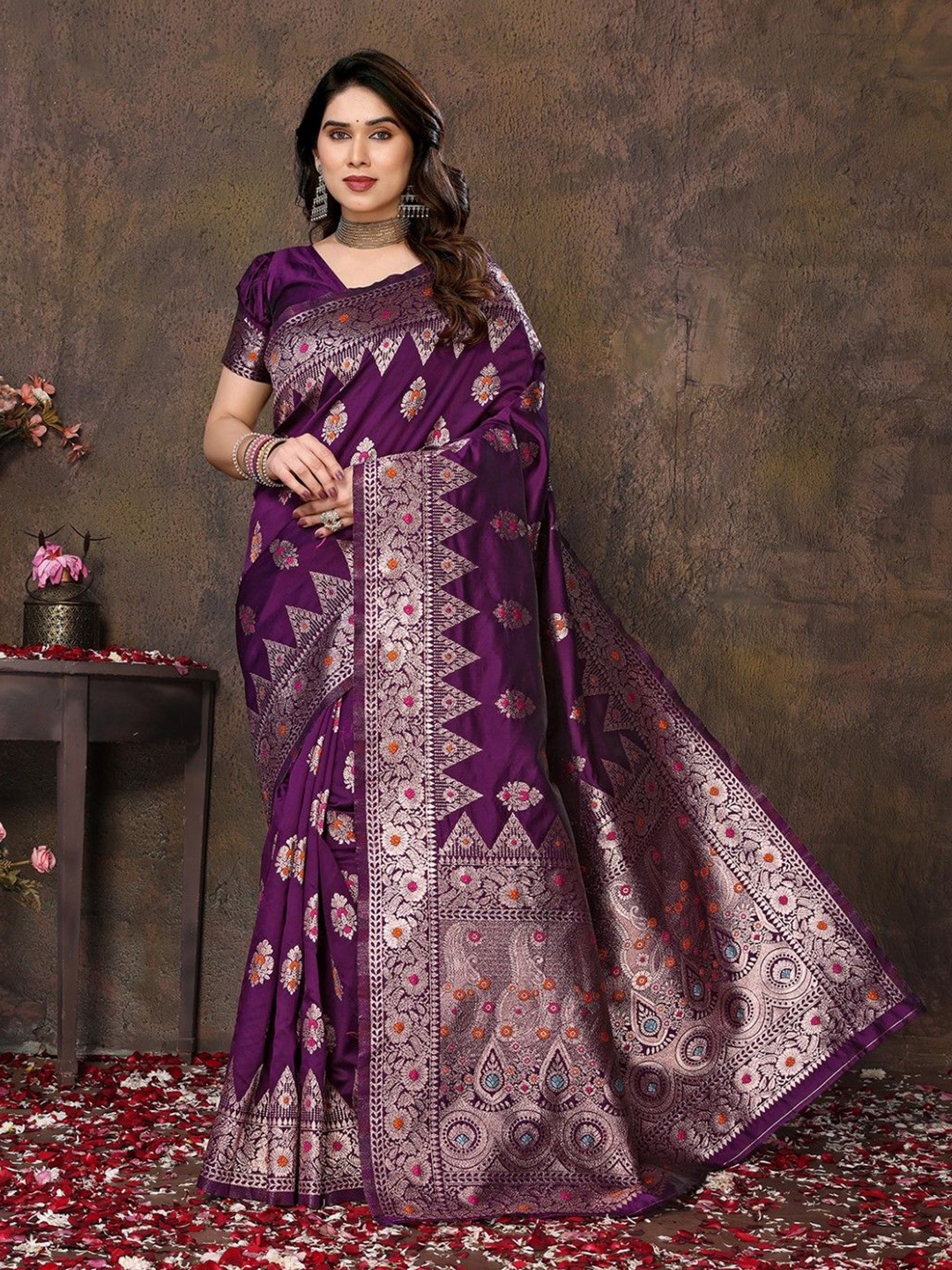 

KALINI Woven Design Zari Banarasi Saree, Purple