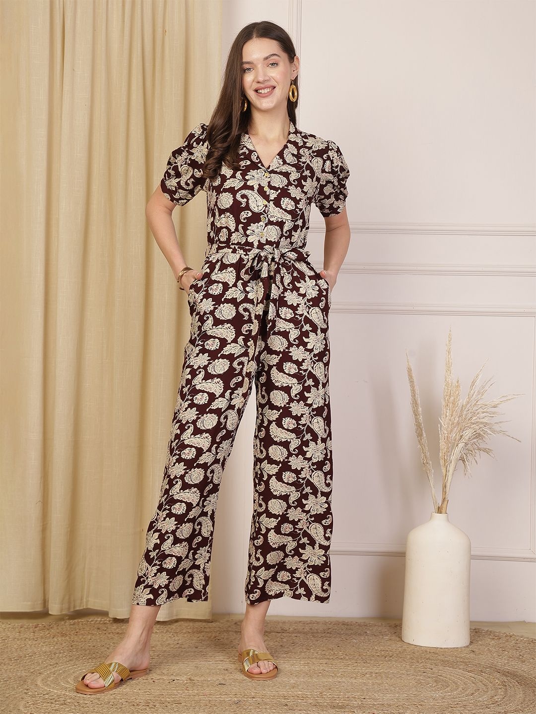 

Anouk Printed Basic Jumpsuit, Burgundy