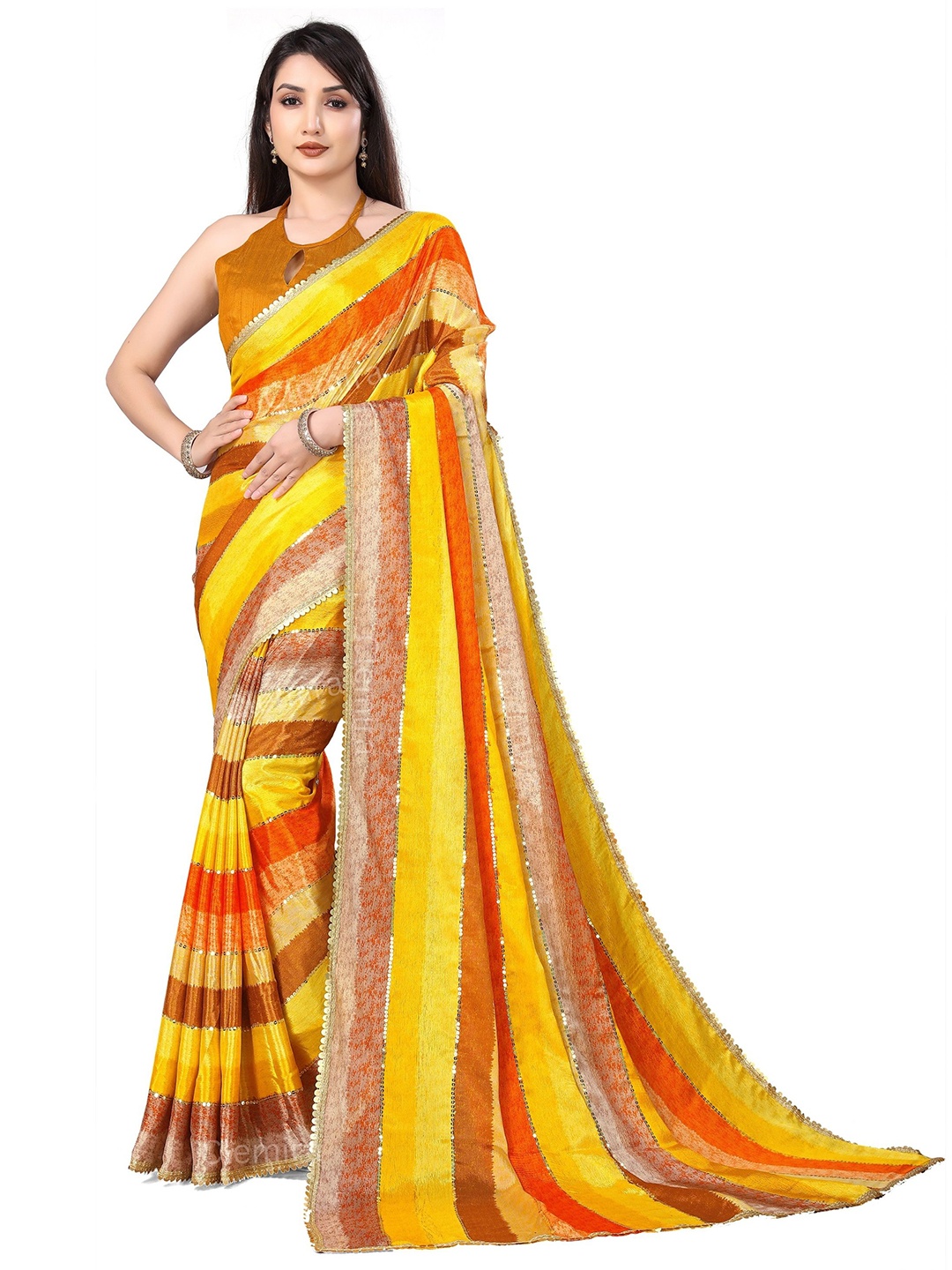 

Moda Rapido Embellished Sequinned Pure Georgette Saree, Yellow