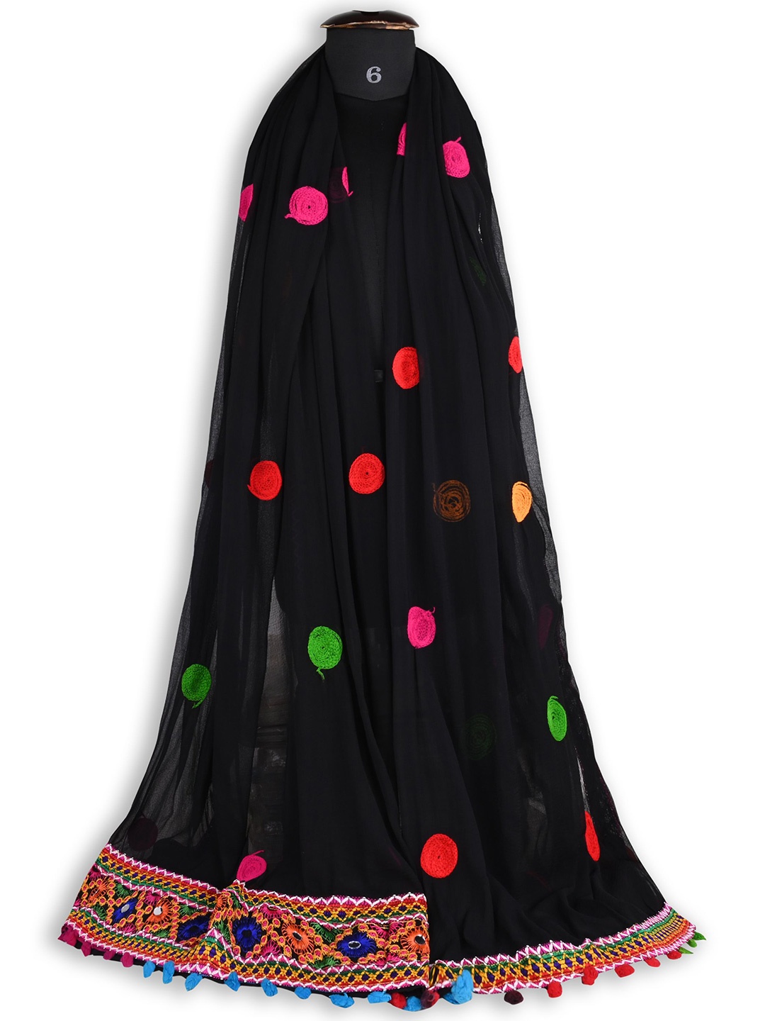 

Wish Karo Colourblocked Tie and Dye Dupatta with Mirror Work, Black