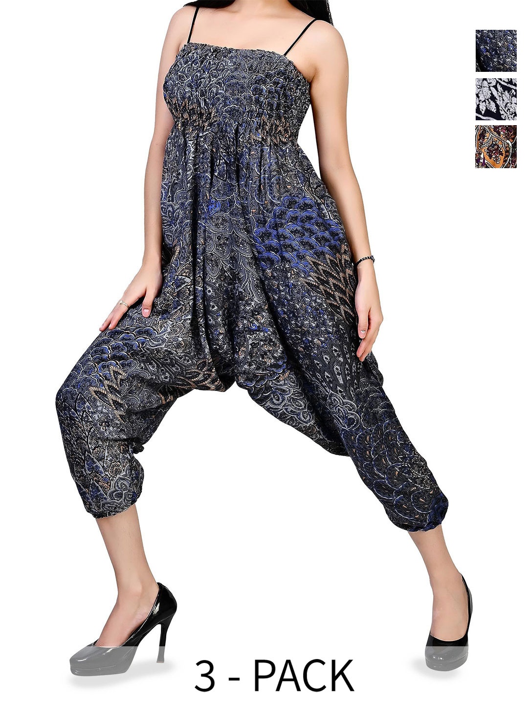 

NarNari Women Pack Of 3 Printed Mid-Rise Harem Pants, Purple