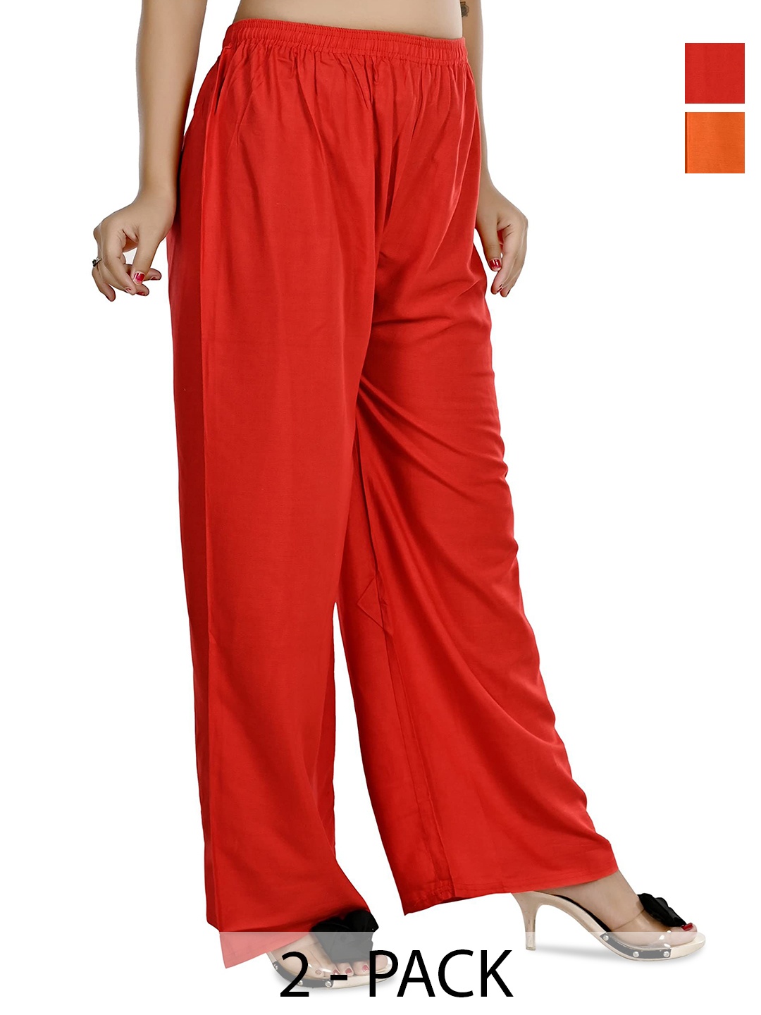 

NarNari Women Pack Of 2 Mid Rise Flared Palazzos, Red