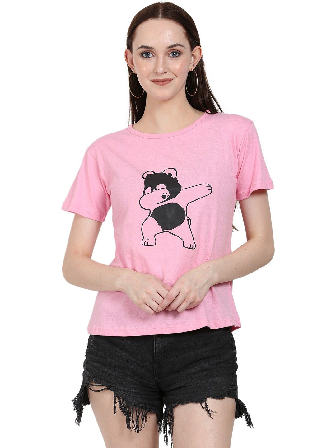 

DEEPMAYRA COLLECTION Women Graphic Printed Round Neck Cotton T-shirt, Pink