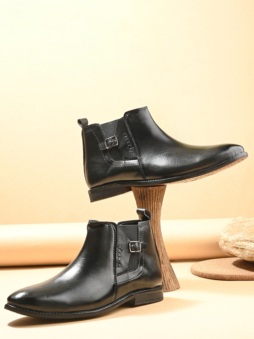 

KRAASA Men Casual Block-Heel Chelsea Boots, Black