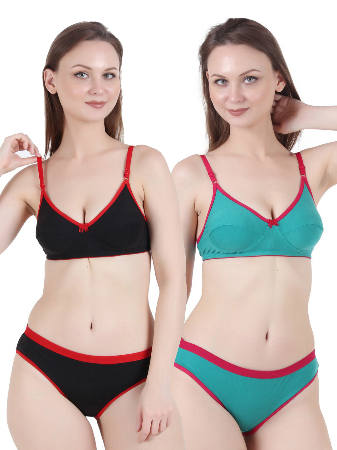 

chia fashions Women Pack Of 2 Non-Padded Non-Wired Lingerie Set, Black