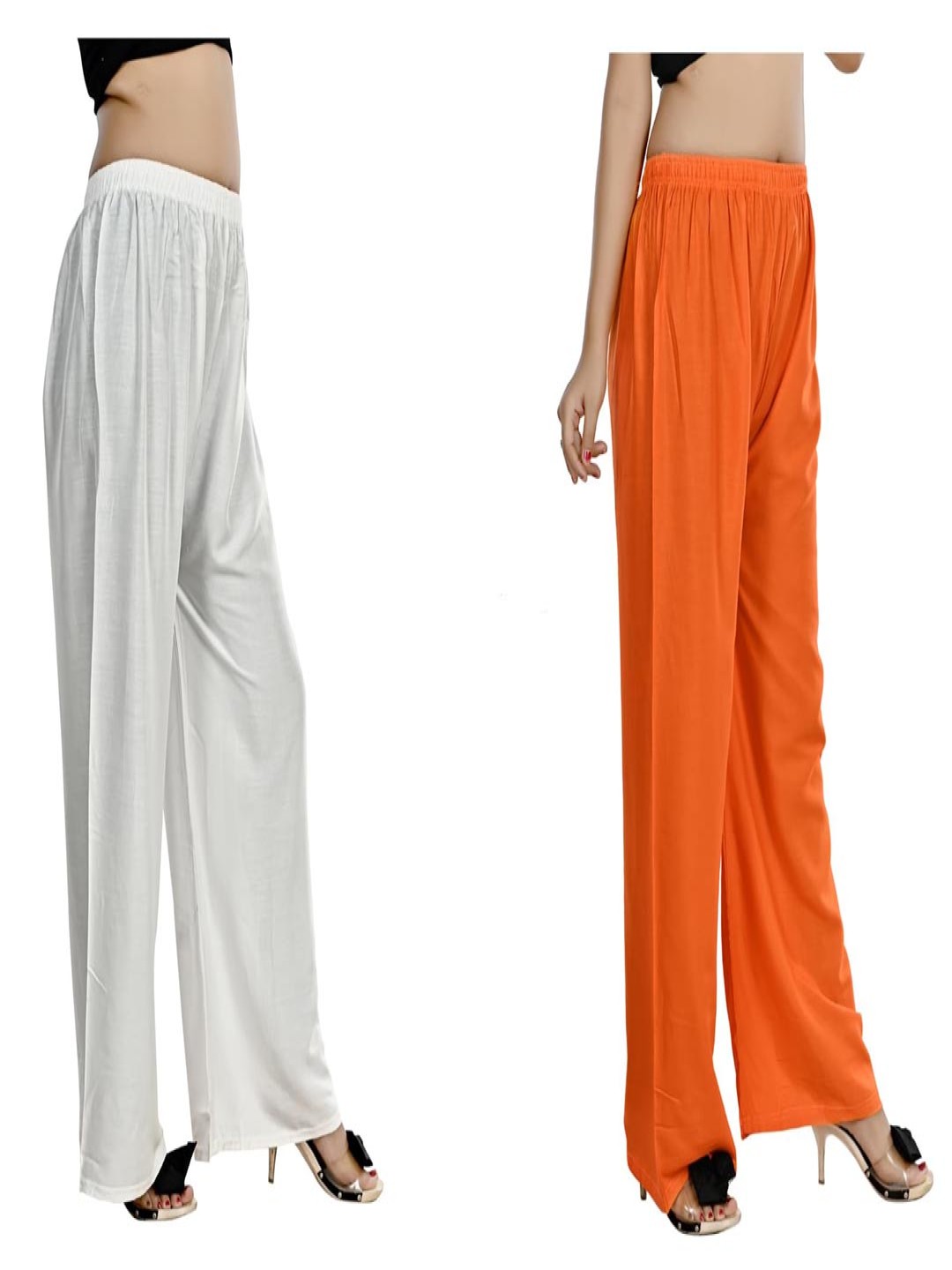 

NarNari Women Pack Of 2 Mid Rise Flared Palazzos, White
