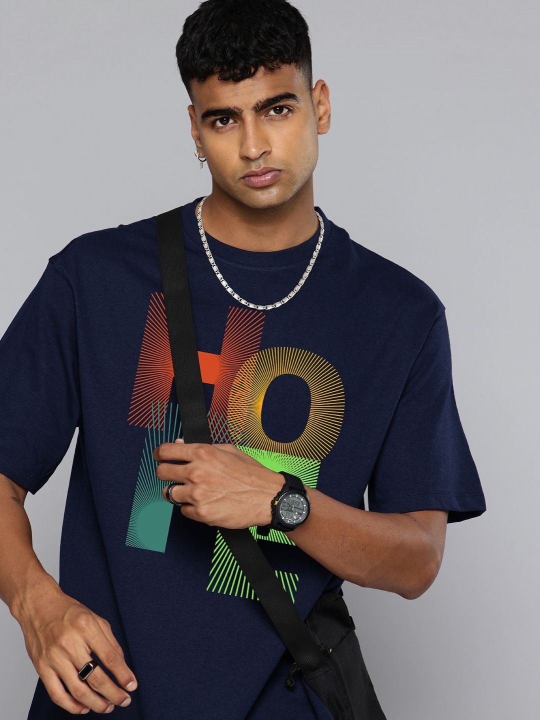 

Moda Rapido Men Typography Printed Round Neck Cotton Relaxed Fit T-shirt, Navy blue
