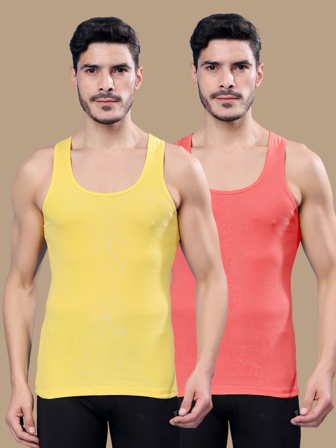 

Friskers Pack Of 2 Cotton Ribbed Gym Vest 24012025R-06-15, Yellow