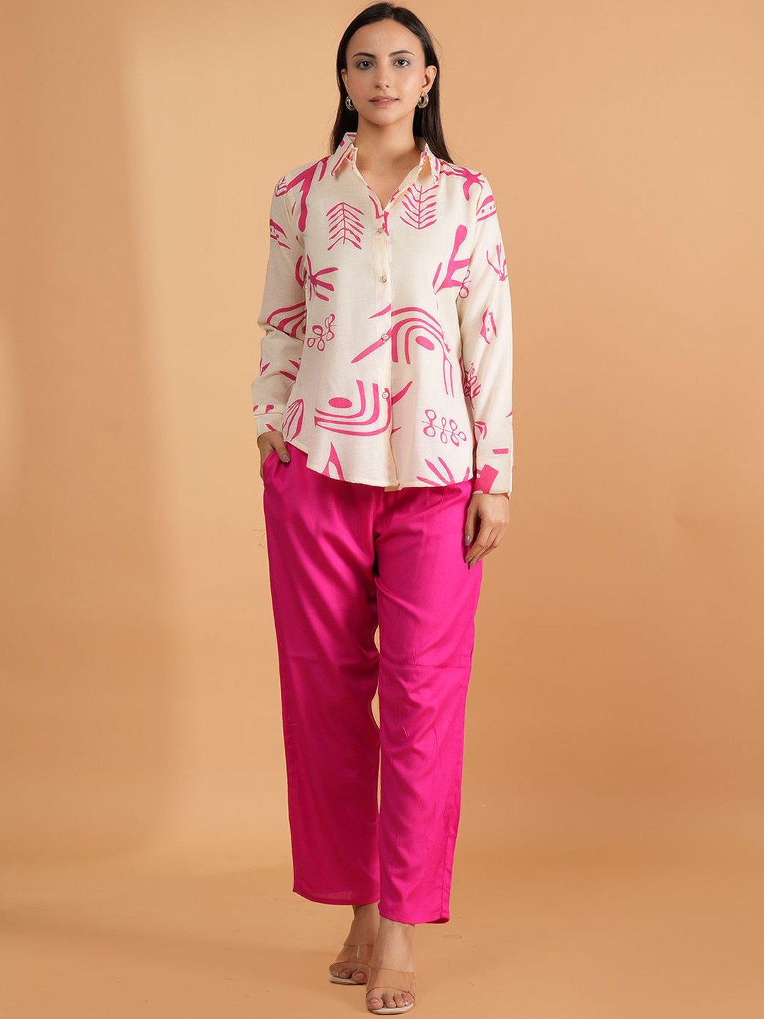 

BAESD Printed Shirt Collar Shirt With Trouser, Pink