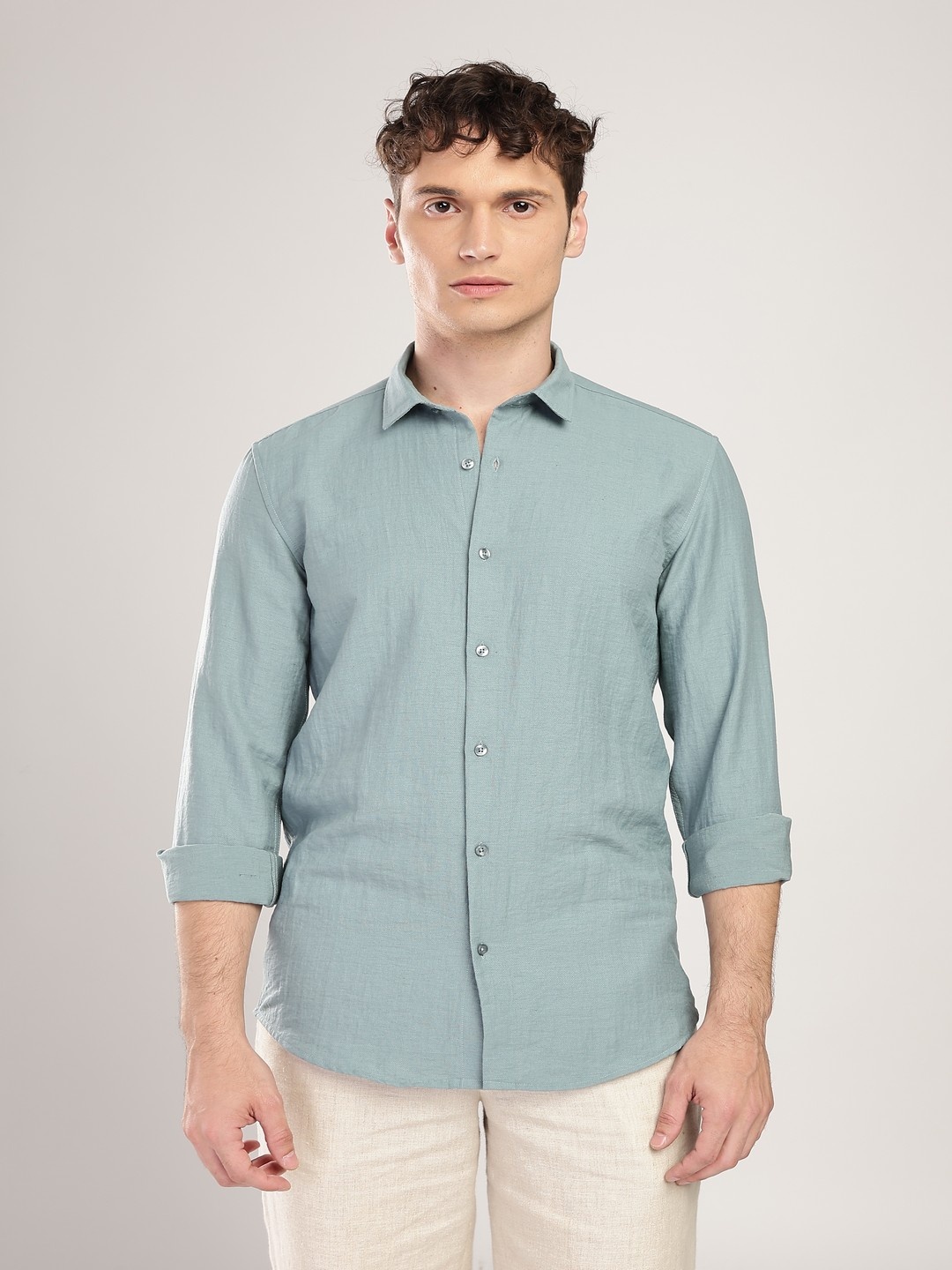 

NEVER NEUD Men Comfort Opaque Casual Shirt, Teal