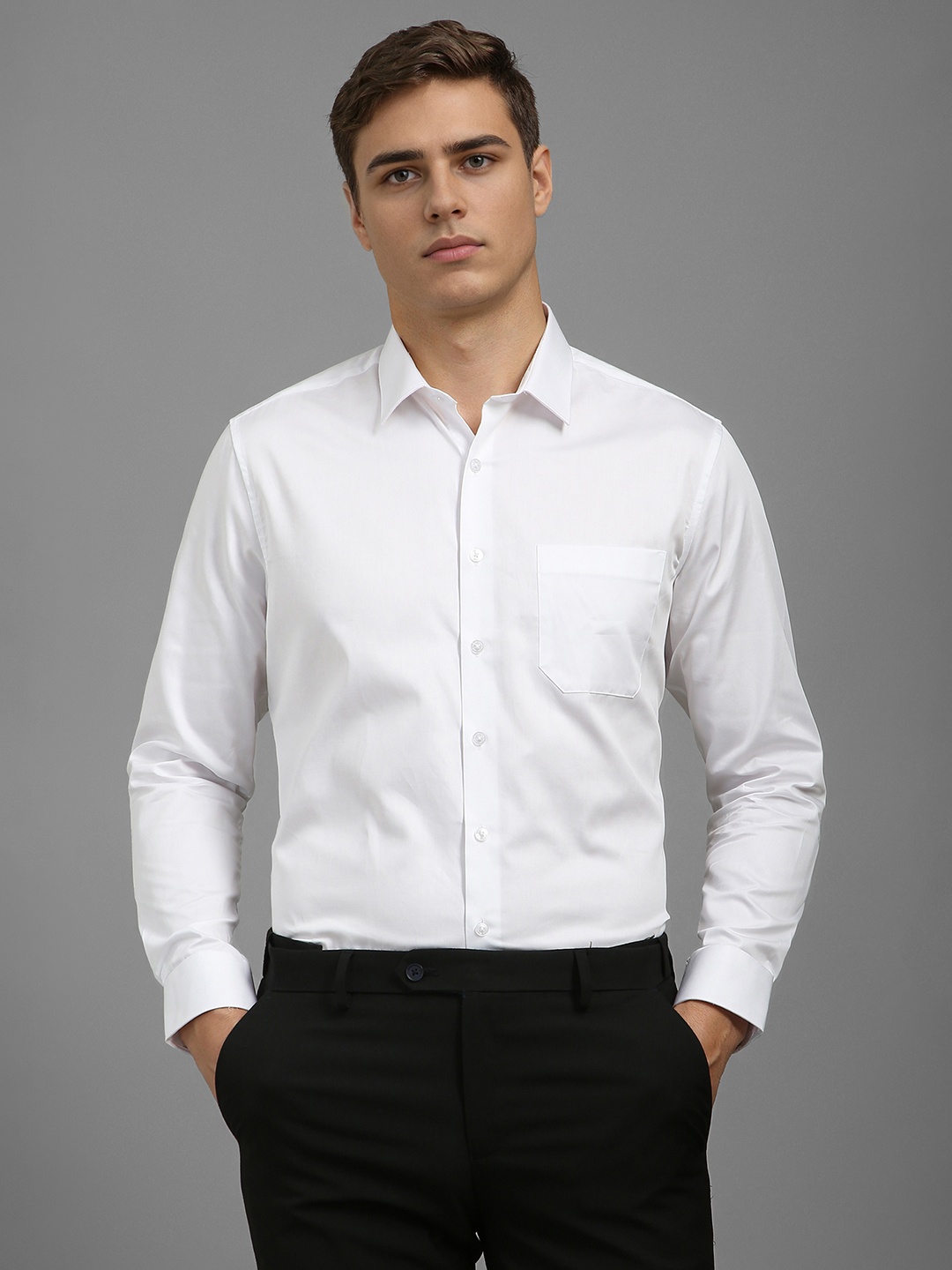 

Louis Philippe Men Slim Fit Spread Collar Solid Cotton Formal Shirt, White