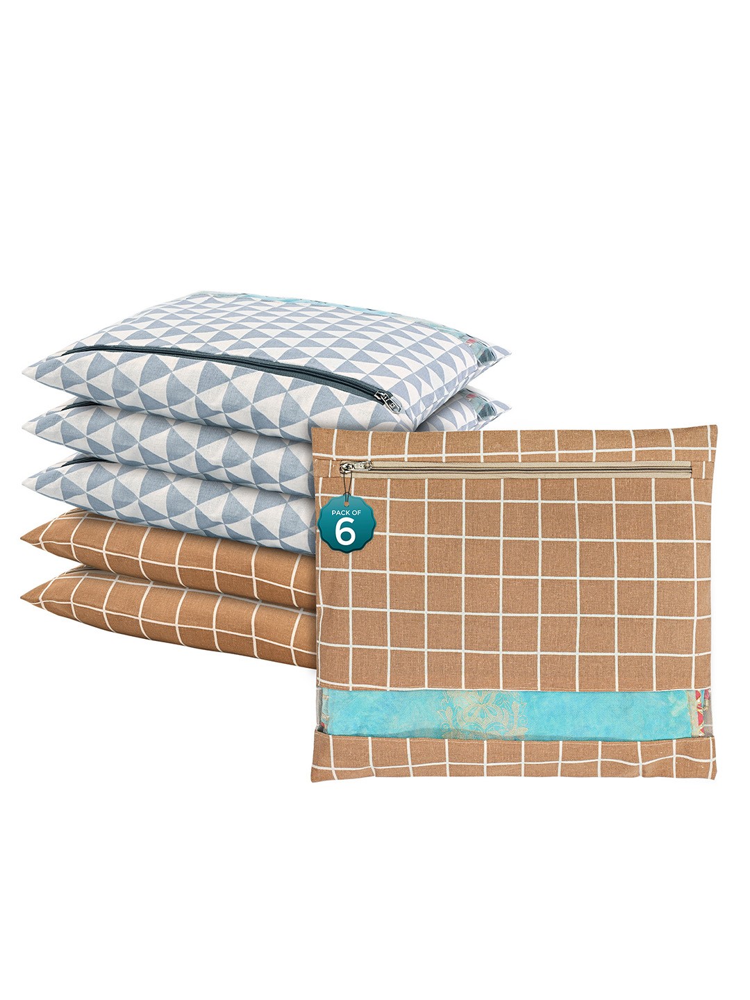 

Kuber Industries Brown 6 Pcs Regular Single Saree Cover Multi-Utility Storage Organisers