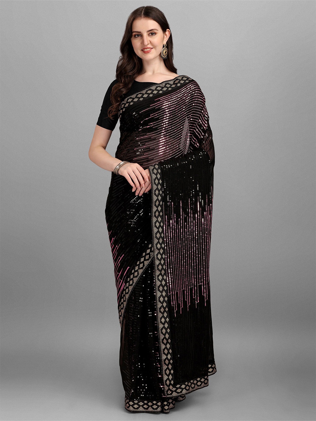 

Moda Rapido Embellished Sequinned Pure Georgette Saree, Black