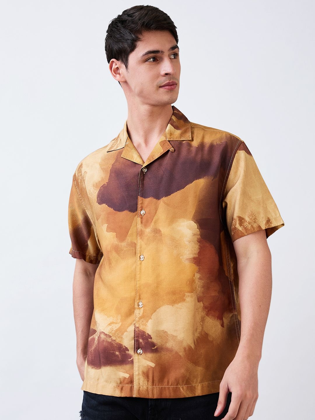 

SPYKAR Men Relaxed Fit Cuban Collar Abstract Printed Casual Shirt, Green
