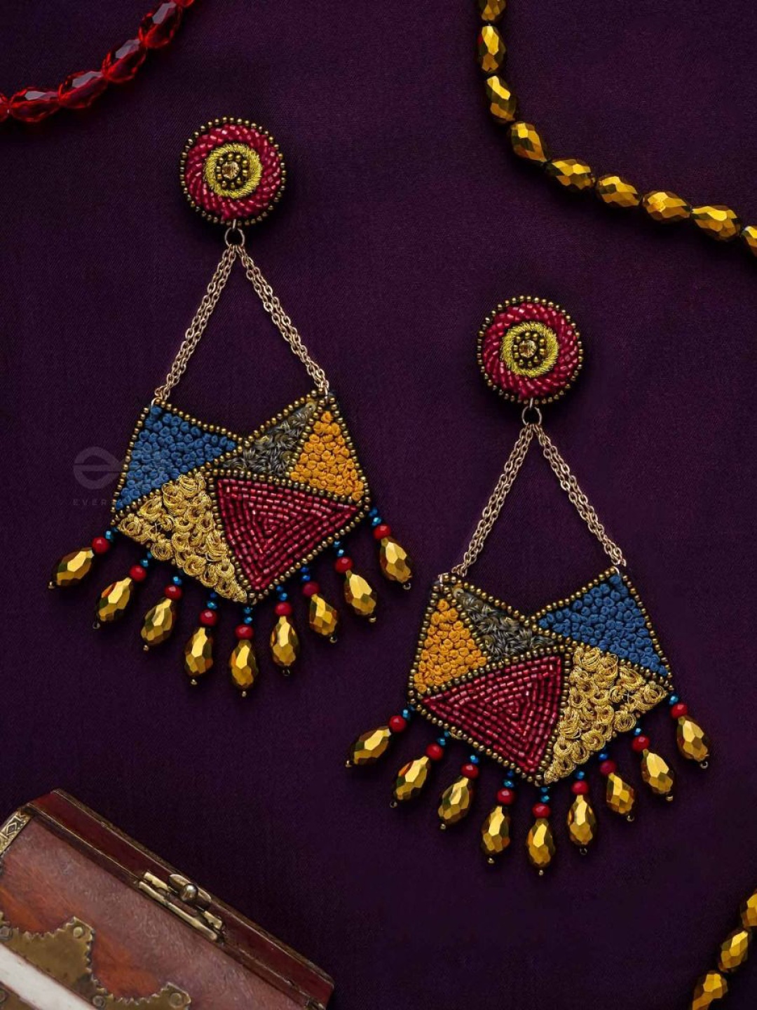 

EVERSTYLISH Sanjoya Resham & Glass Beads Embroidered Earrings, Multi