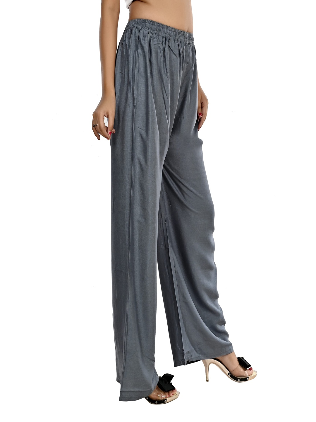 

NarNari Women Straight Fit Mid Rise Palazzos, Grey