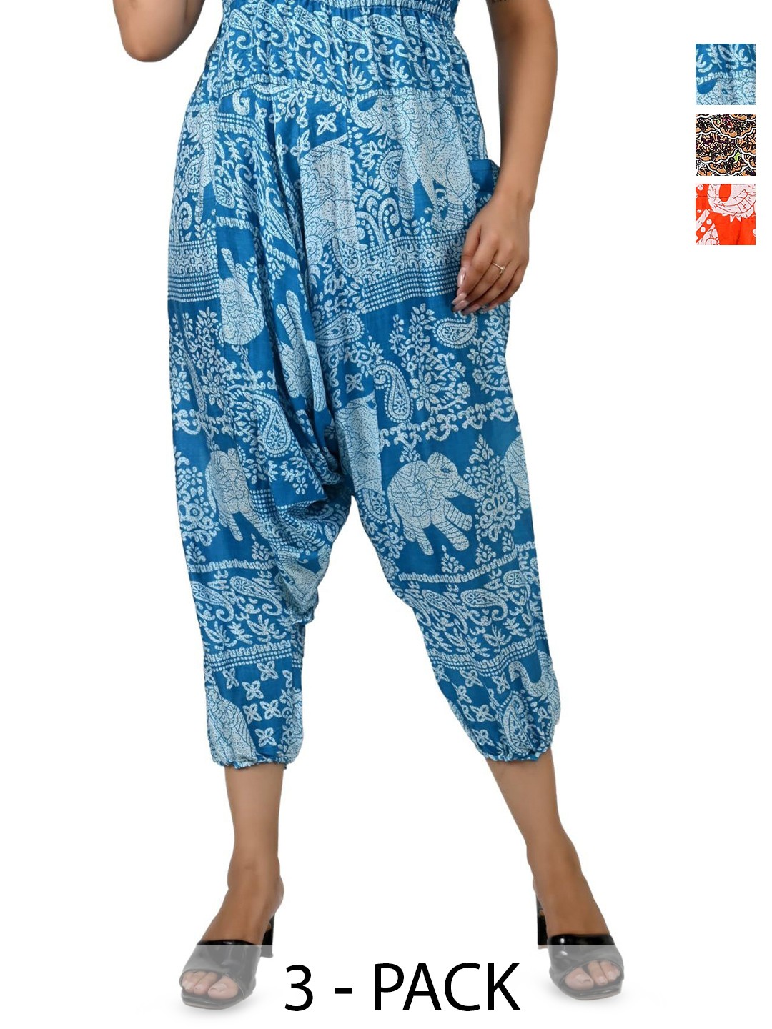 

NarNari Pack Of 3 Printed Harem Pants, Blue