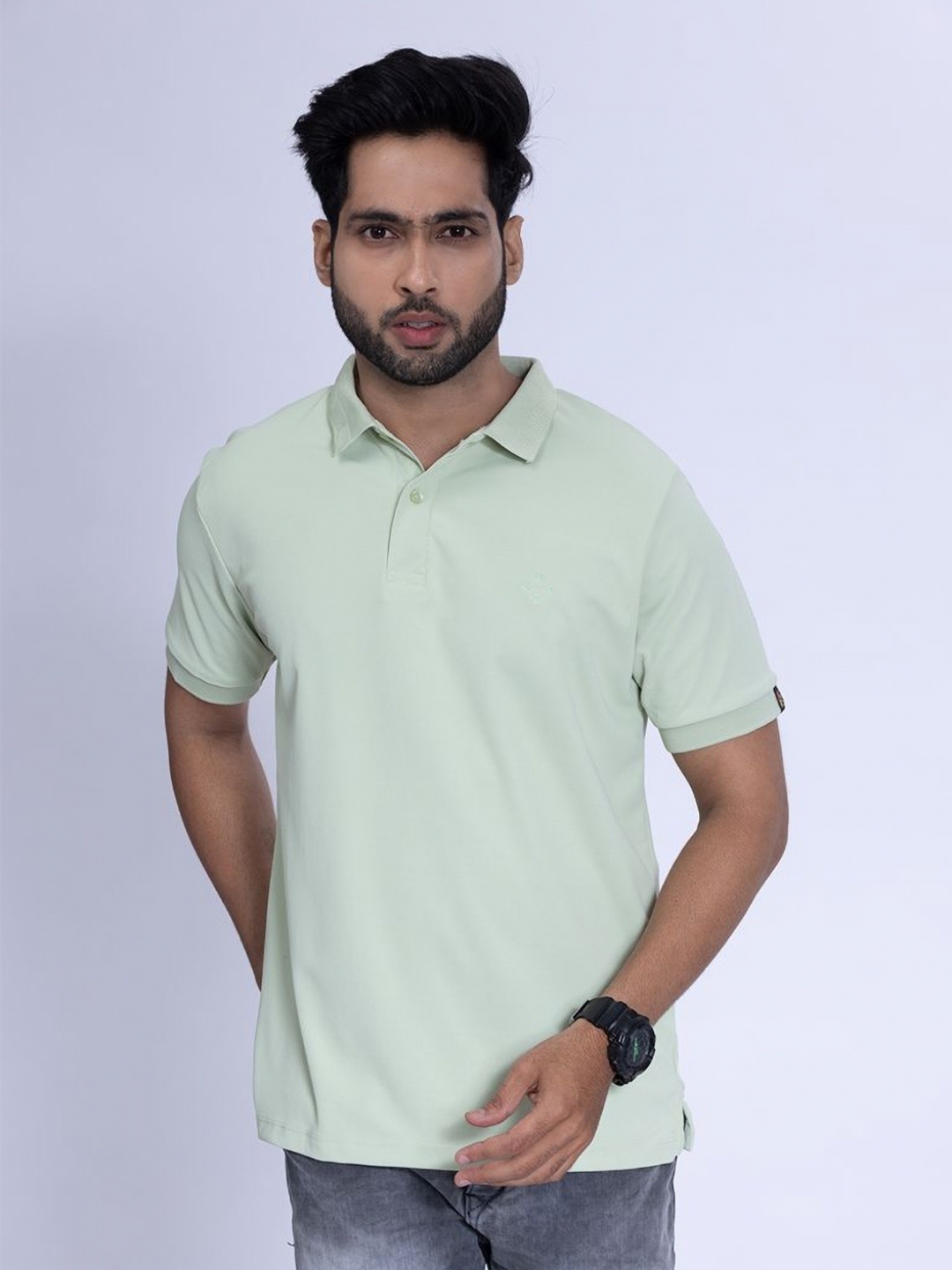 

HOUSE OF RS Men Solid Polo Collar T-shirt, Green