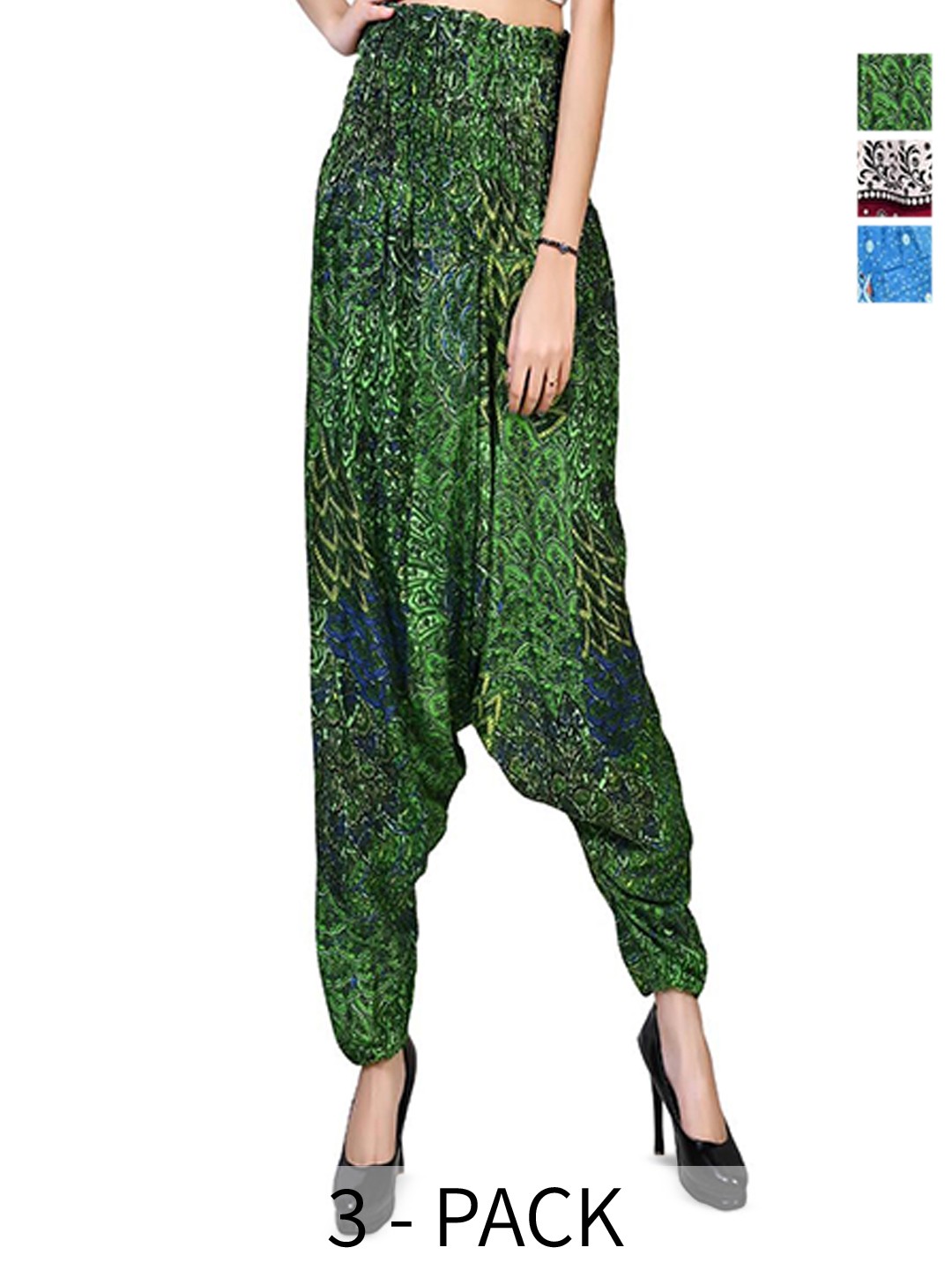 

NarNari Women Pack Of 3 Printed High-Rise Harem Pants, Blue