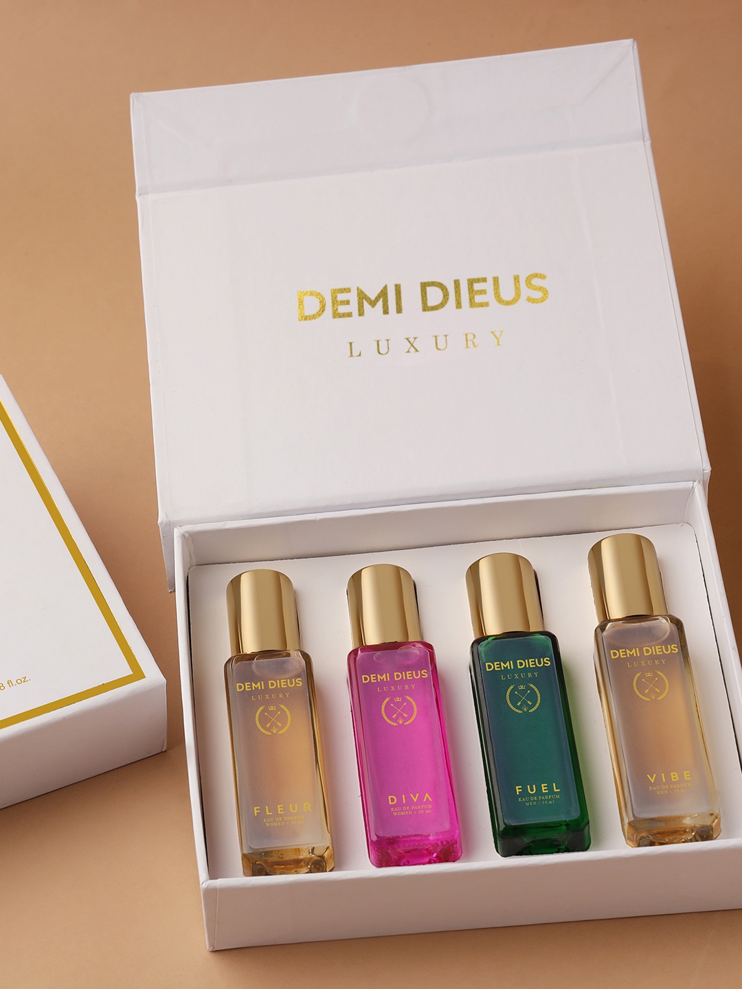 

DEMI DIEUS Set Of 4 Vibe, Fuel, Diva & Fleur Eau De Parfum - 20 ml Each, White