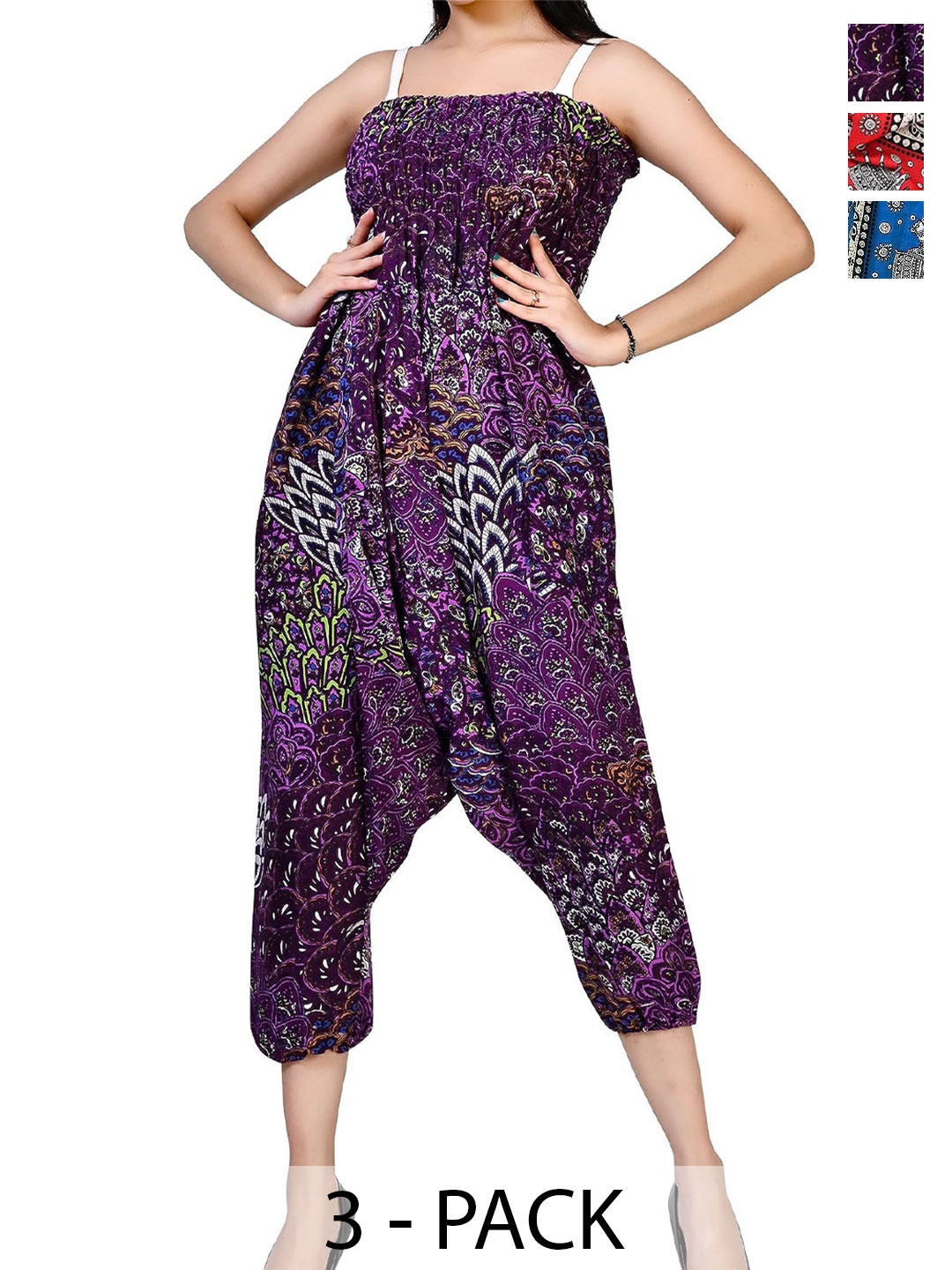 

NarNari Women Pack Of 3 Printed Harem Pants, Purple