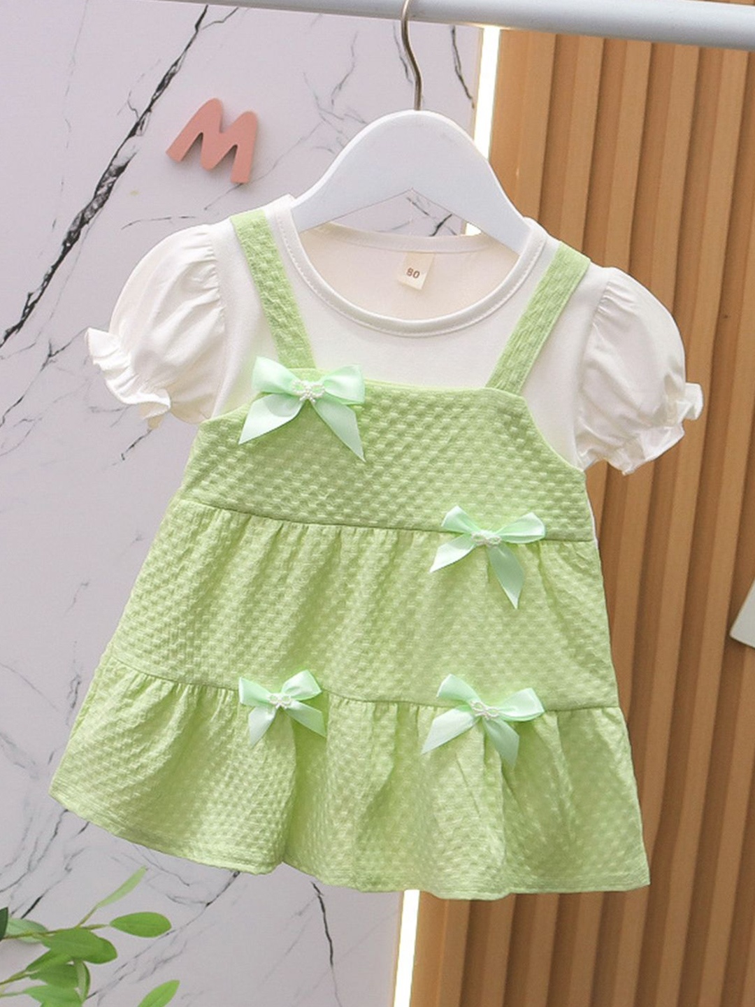 

YK Floral Girls Puff Sleeve Cotton Pinafore Dress, Green