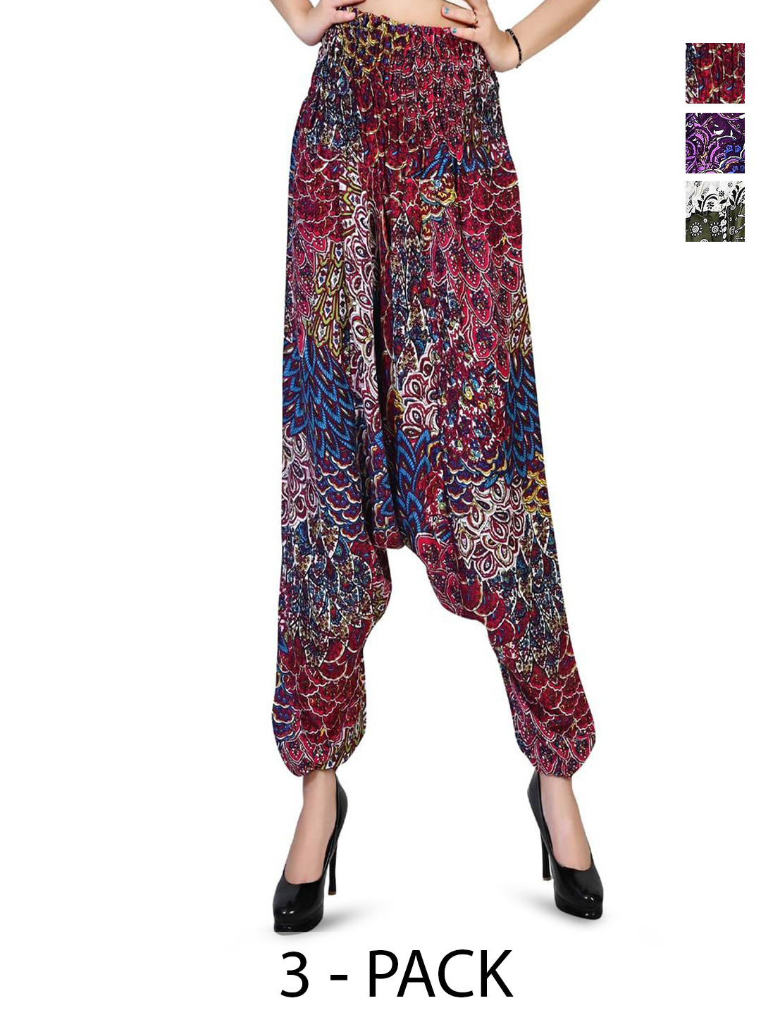 

NarNari Women Pack Of 3 Ethnic Motifs Printed Mid-Rise Harem Pants, White