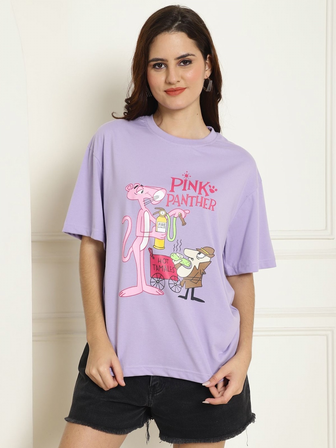 

Dreambe Women Typography Printed Fusion Applique T-shirt, Lavender