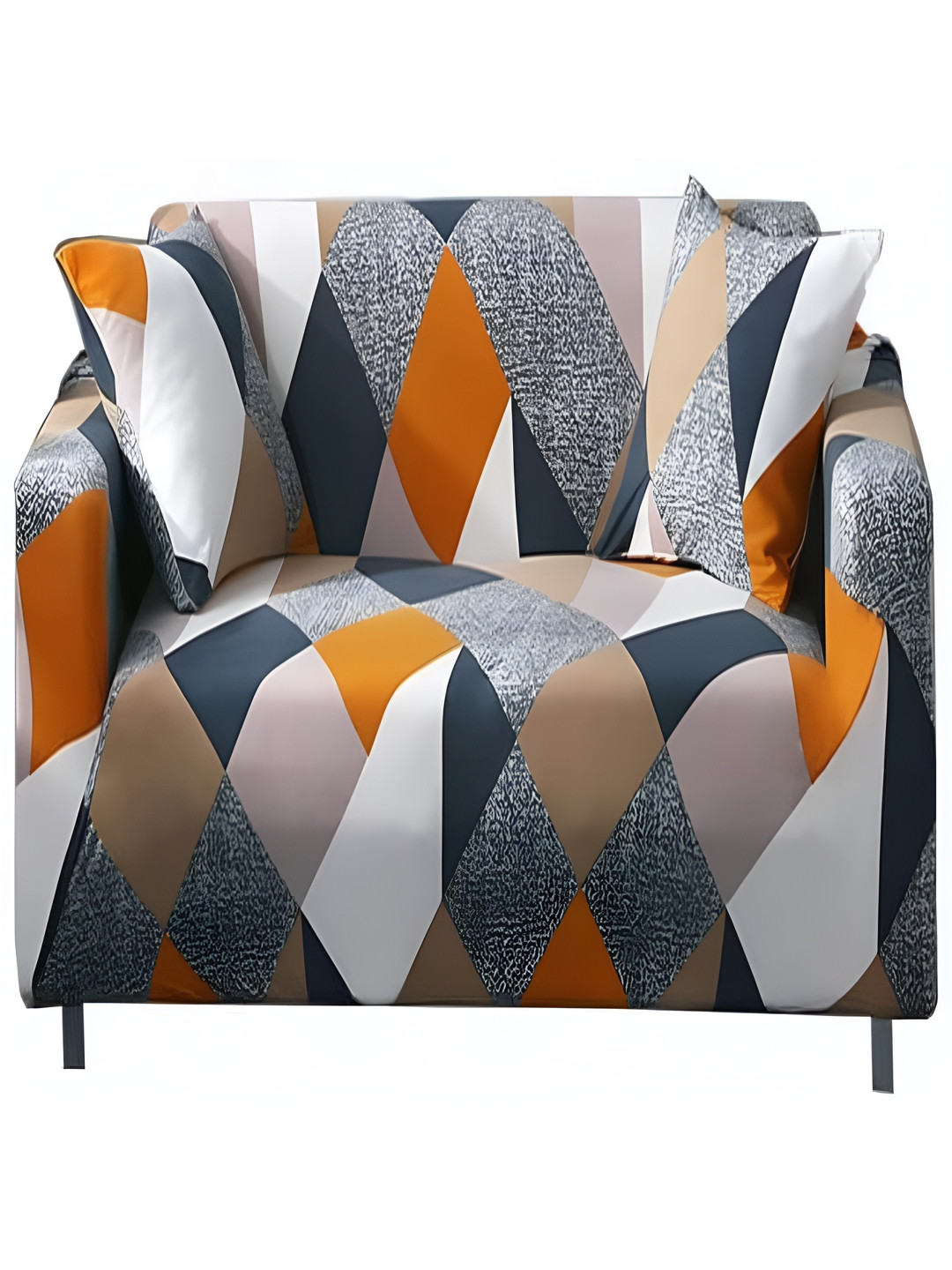 

KriShyam Orange-Coloured & Grey Geometric Printed 2 Seater Sofa Cover with Arms