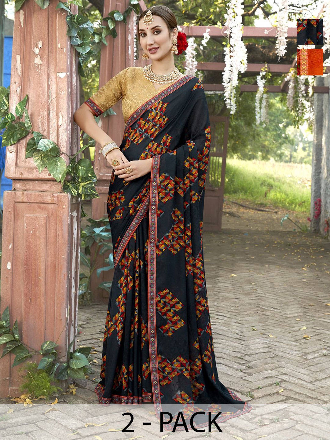 

Anouk Rustic Pack Of 2 Printed Saree, Orange