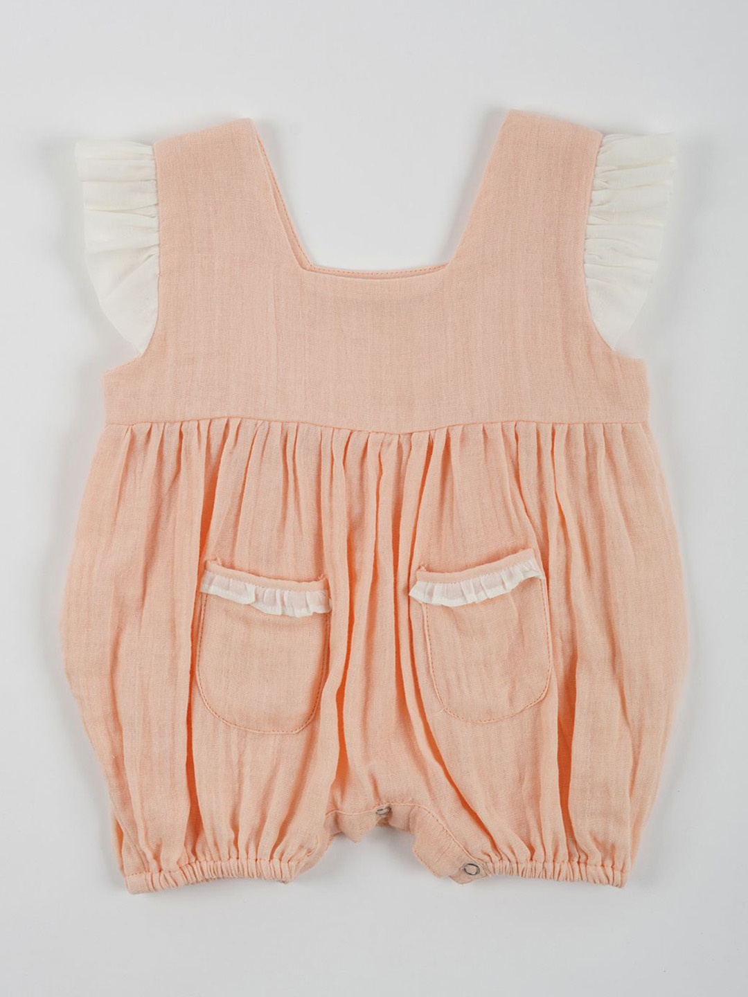 

EARTHY TWEENS Infants Double Cotton Frill Rompers, Pink