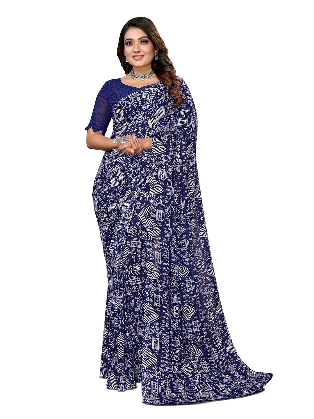 

Moda Rapido Poly Georgette Saree, Blue