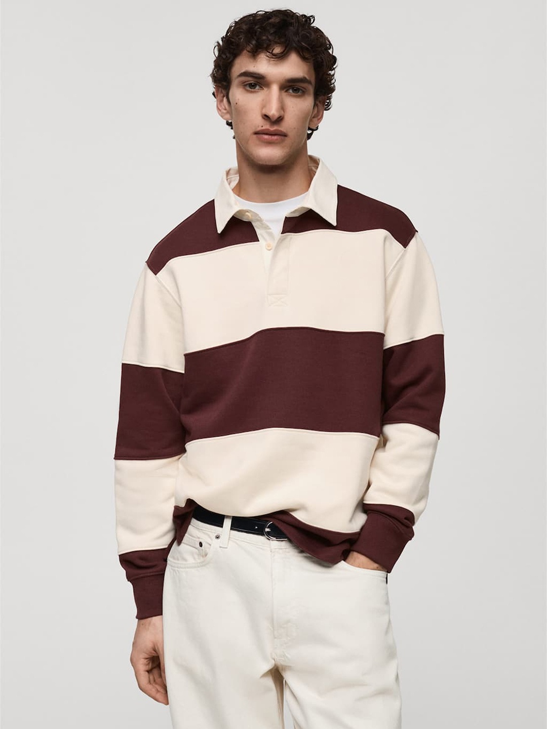 

MANGO MAN Striped Sweatshirt, Off white