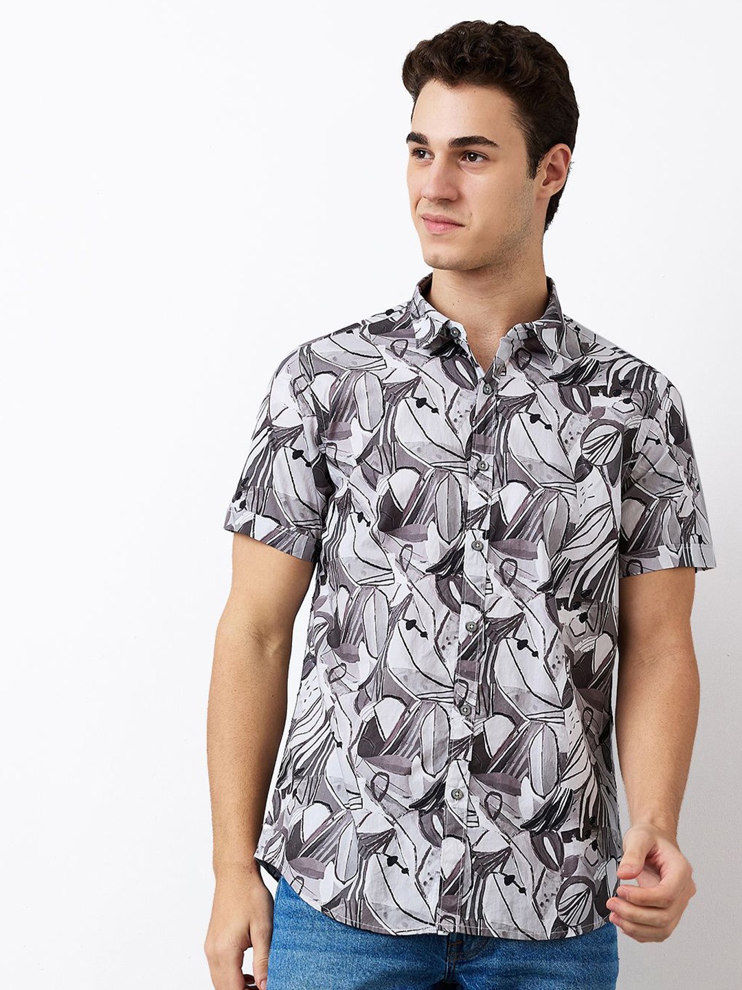 

SPYKAR Men Spread Collar Abstract Printed Cotton Casual Shirt, Grey